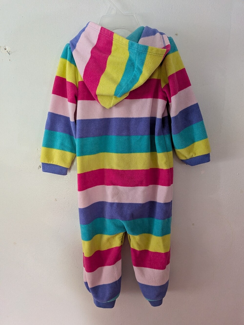 Carter's Baby Colorful Rainbow Striped Hooded Fleece One Piece Jumpsuit - Picture 5 of 5
